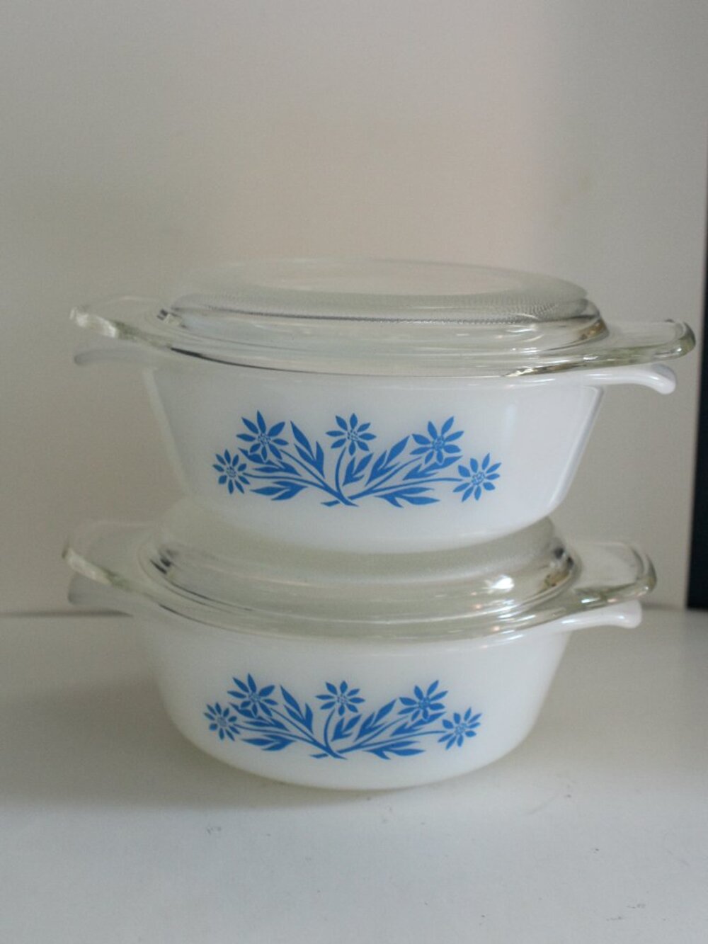 Fire King Set of 2 Corn Flower With Lids 120z Personal Size